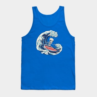 Cool Surfing Skeleton Riding a Great Wave Tank Top